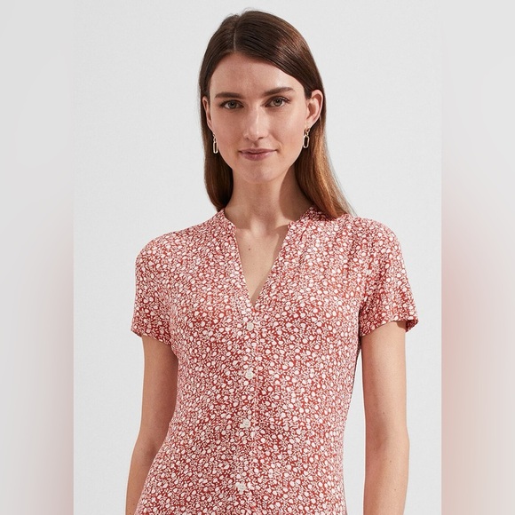 HOBBS London Jacinta Dress Apricot Ivory Floral Pint Fit & Flare Dress Size US8 - Picture 4 of 12